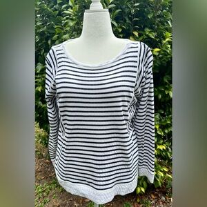 100% Cotton Blue & White Striped Sweatshirt Talbots Size L